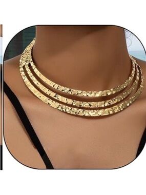 Chunky 24k Gold Plated Necklace‎ Statement Choker Necklace Gold New